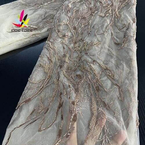High Quality Tulle Lace African Lace Fabric With Sequins Beads African French Wedding Lace Fabric For 5yards