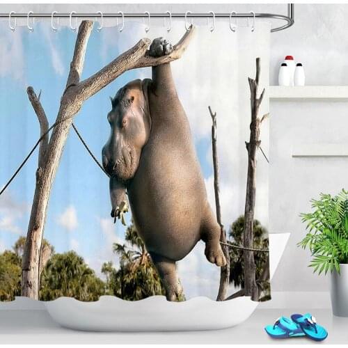 Funny Animal Hippopotamus Shower Curtain Bath Screen Polyester Fabric High Quality Bathroom Curtains Fantastic Hipster Decor
