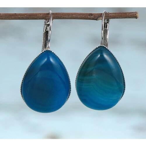 Women Natural Stone Pendant Drop Earring Fashion BOHO Water Drop Onyx Crystal Beaded Dangle Earring Ladies Jewelry Gifts