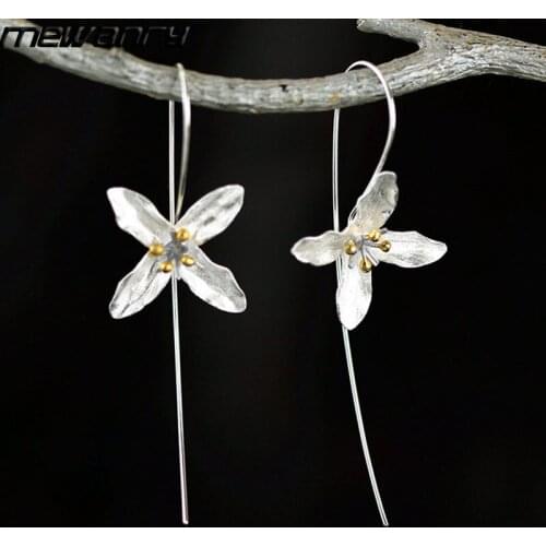 Mewanry 925 Sterling Silver Flower Earring for Women New Trend Fashion Elegant Creative Party Jewelry Gifts Prevent Allergy