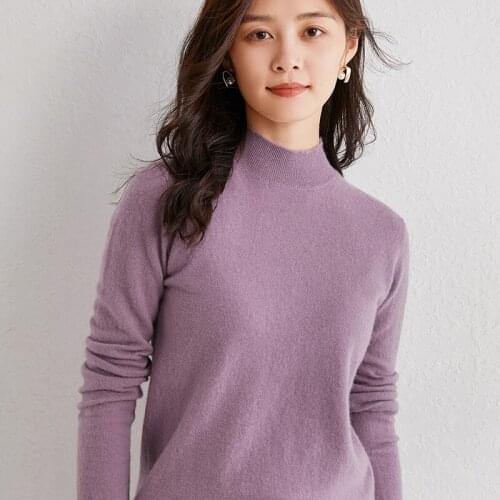 Half-High Neck Long Sleeve Sweaters for Women 100% Cashmere and Wool Knitting Winter New Fashion Soft Female Pullovers Hot Sale