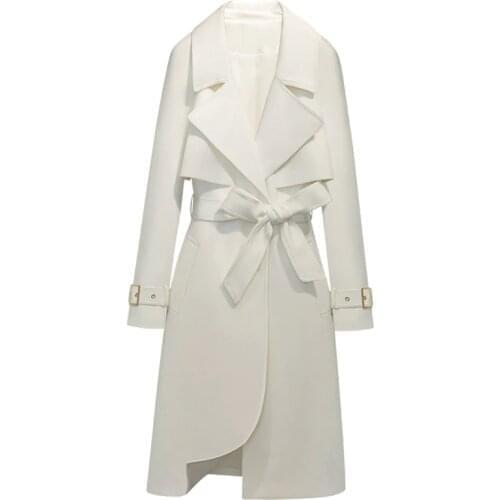 Windbreaker 2021 Autumn Winter Trench Coat Women Adjustable Waist Slim Solid Black Coat White Long Trench Coats Female Outerwear