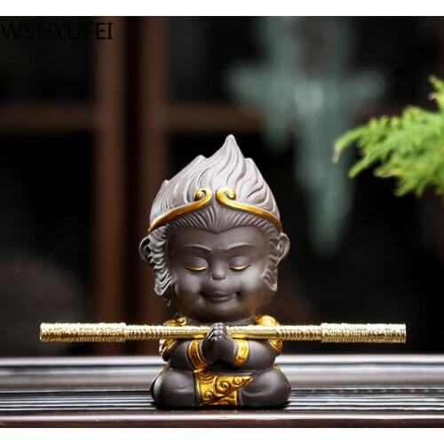 1 PCS Purple Clay Monkey King Tea Pet Ornament Small Tea Pets Boutique Tea Table Decoration Accessories Handmade Tea Set Crafts