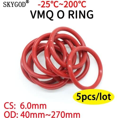 5pcs Red VMQ Silicone Ring Gasket CS 6mm OD 40 ~ 270mm Silicon O Ring Gasket Food Grade Rubber o-ring vmq assortment hvac tools