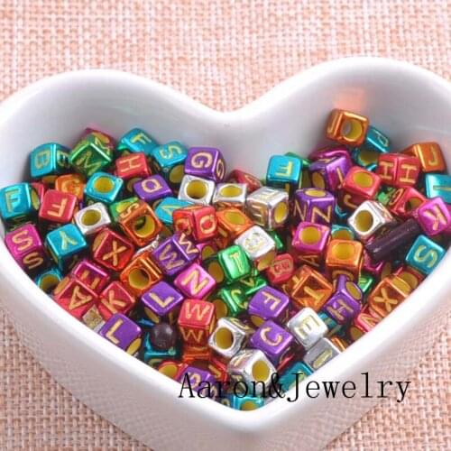 6mm 400pcs Mixed color Letter Alphabet Cube Acrylic neon Beads For Jewelry making DIY YKL0373