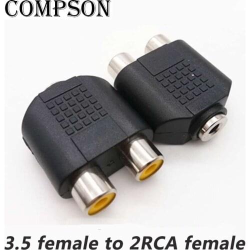COMPSON 1/2/5pcs a Female Point Two Male Audio Adapter 3.5 mm Female Turn Lotus Double Connector Nickel-plated 2RCA Female