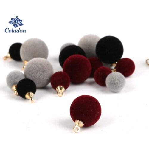 30pcs/lot 8/12mm Velvet Cover Round Ball Beads Multiple Color Pompom Bead Pendant Earring Charm for Diy Jewelry Making Accessory
