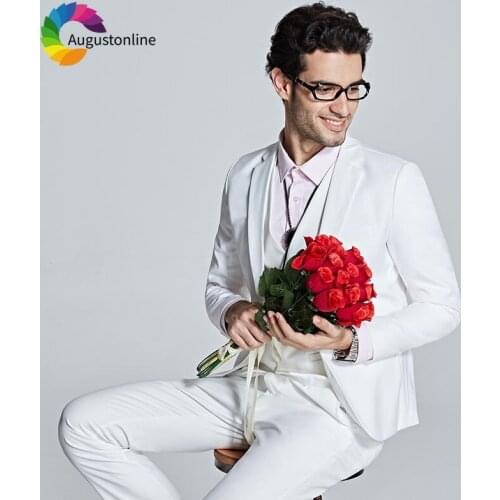 White Business Men Suits For Wedding Bridegroom Prom Slim Fit Formal Blazer Custom Tuxedo 2018 Terno Masculino Best Man 3Pieces