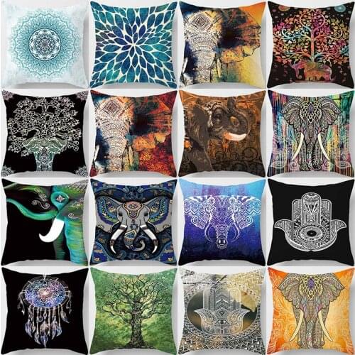 Beautiful elephants boho style mandala abstract picture pillow cases short plush high quality square thick pillow case covers