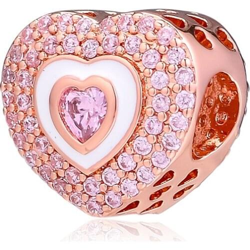 CKK Bead Charm Sterling Silver 925 Charms Jewelry Original Hearts on Hearts Beads Fits Pandora Bracelet Jewelry Making