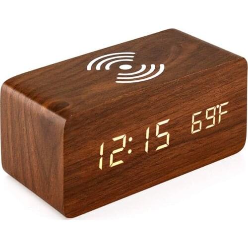 Wooden LED Digital Clock With Sound Control Time Date Temperature Displaying For Bedroom Office And Family