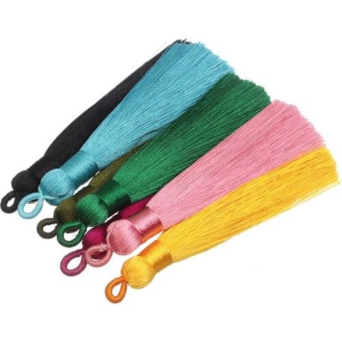 10pcs 90mm Long Silk Tassel Fringe Brush Pendant for Necklace Bracelets DIY Handmade Jewelry Making Findings 8 Color