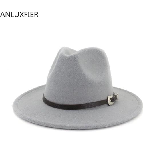 X3008 New Style Wool Fedora Hats Autumn and Winter Woolen Hat Female Flat Brim Gentleman Fedora Hat Adjustable Size Felt Hats