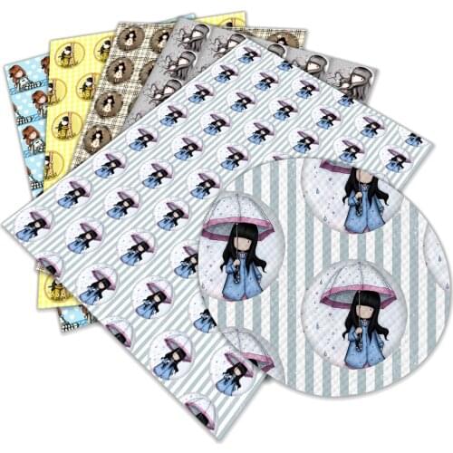 Faux Leather Cartoon Little Girl Characters Printed Pattern for DIY Hair Bow Bags Shoes Crafts Material 30 X 136cm