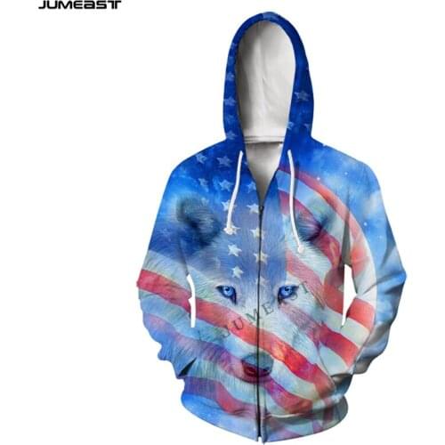Jumeast Brand Men Women 3D Printed Hunting Animal Wolf Long Sleeve Jacket Sport Pullover Fashion Spring Zipper Hoodies