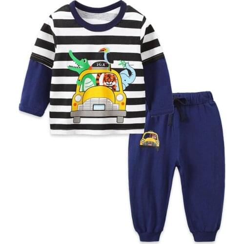 ZWF264 Autumn Childrens Clothes Sets Sport Clothing 2pcs Baby Boy Girls Striped Long Sleeve Tshirt +pants Toddler Clothing Sets