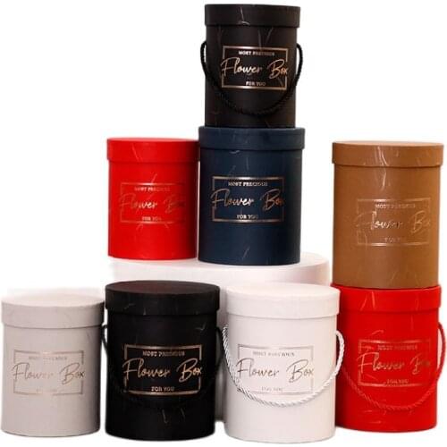 Round Portable Flowers Boxes Holding Lid Hug Bucket Baskets Easter for Decoration Favors Wedding Cardboard Gift Packaging Box