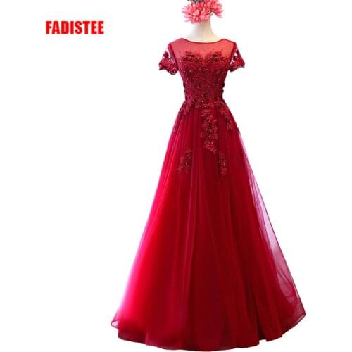 FADISTEE New arrival elegant party prom dress Vestido de Festa A-line lace beading scoop neck 3D-Floral Appliques Burgundy