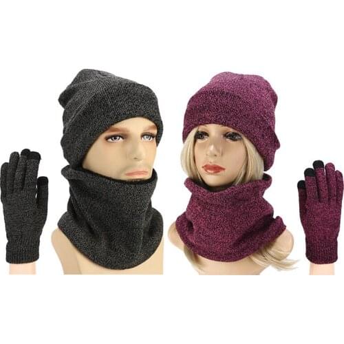 Hot sale hat, scarf, gloves, three-piece autumn and winter outdoor warm knitted hat set