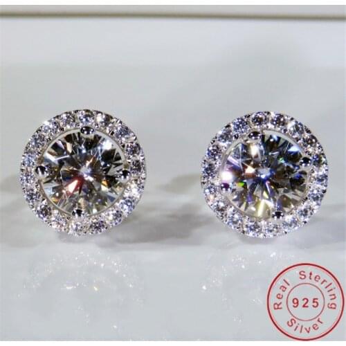 Trendy Lab Diamond Stud Earring 100% original 925 sterling silver Bijou Party Wedding Earrings for Women Bridal Jewelry Gift