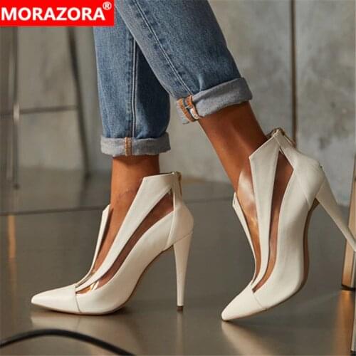 MORAZORA 2020 big size 48 ankle boots for women shoes pointed toe zip sexy thin high heel boots fashion summer shoes ladies
