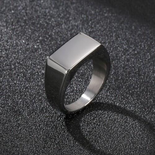 HaoYi Stainless Steel Classic Polished Rectangle Mature Male Rings Party Pinky Man Finger Glossy Rings Jewelry Gift Wholesale