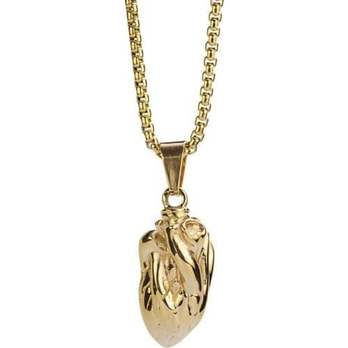 Stainless Steel Vintage Gold Mens Cardiac Heart Pendant Necklace Medical Care Doctor Necklaces Gift For Him with Chain