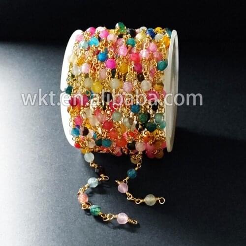 New arrival!High quality colorful rosary beads chain,handmade brass chain in free shipping WT-RBC022