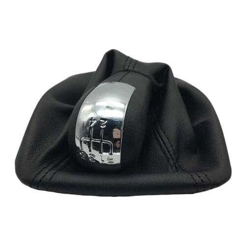 Car Gear Shift Knob With Black Leather Boot Chrome Cap For Skoda Octavia II 2 A5 MK2 2004 2005 2006 2007 2008 2009 2010