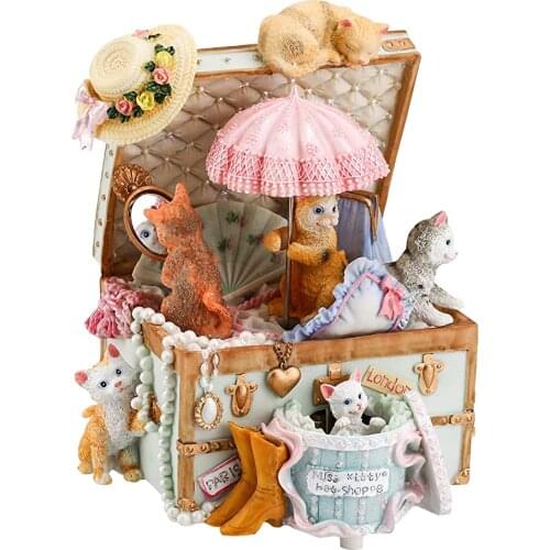 Cute Cat Jewelry Box Music Box Christmas Valentines Day Childrens Day Creative Birthday Music Box Gift Storage Box Resin Craft