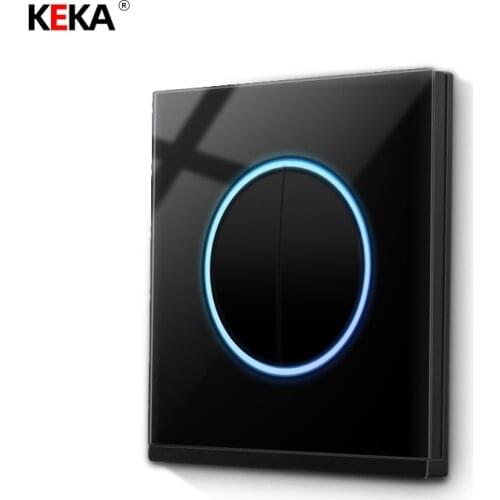 KEKA standard 2 Gang 1 way wall touch lamp point switch, wall power reset switch, 4-color Tempered glass panel, with LED light