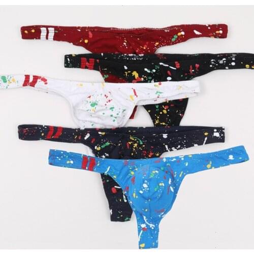 5Pcs/Lot Mens Sexy G String Thongs Cotton Gay Men Underwear T-Back Thong Homme Jockstrap Briefs Male Sexy Penis Pouch Panties