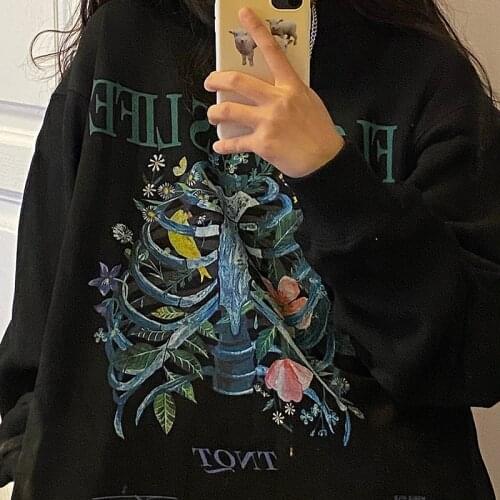 Autumn Men Women Streetwear Gothic Oversized Hooded Skull print Y2K top Girl Hoodies Couple High Street Hip-hop Cool Sweatshirts