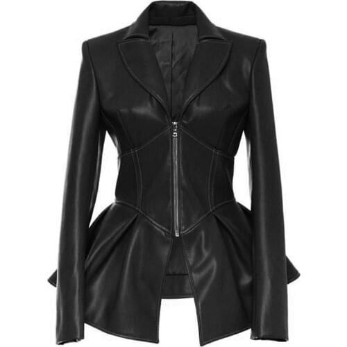 Faux leather pu jacket Black green yellow coffee motorcycle jacket 2020 fall moto women coats and jackets