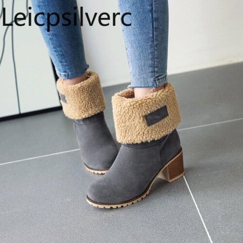 Womens Boots New winter Color matching fashion Round head Thick heel mid heel Short tube Womens shoes plus size 33-43 6cm high
