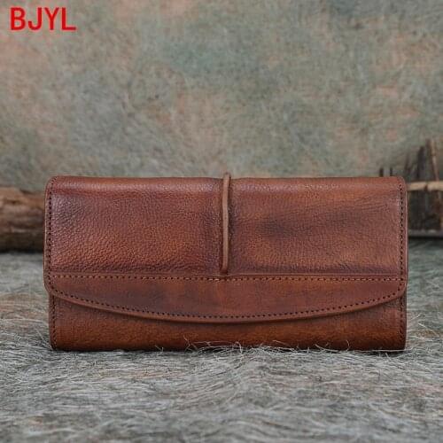 2020 Ladies Coin Purse Leather Women Wallet Genuine Leather Female Long Wallet Tri-fold Retro Leather Card Holder Wallets Zipper