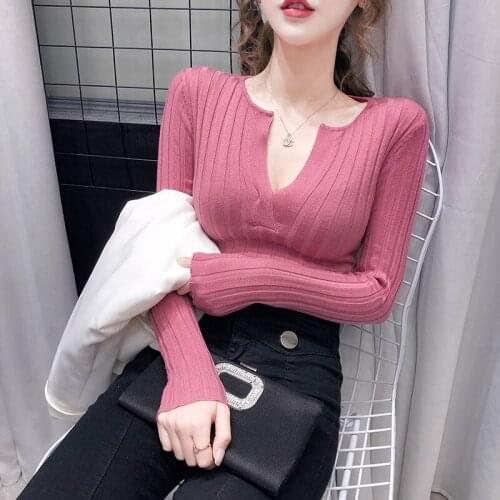 Harteen Vetement Femme 2021 Spring Autumn v-Neck Knit Fashionable Womens Long Sleeve Casual Top Femme Blusa De Frio Feminina