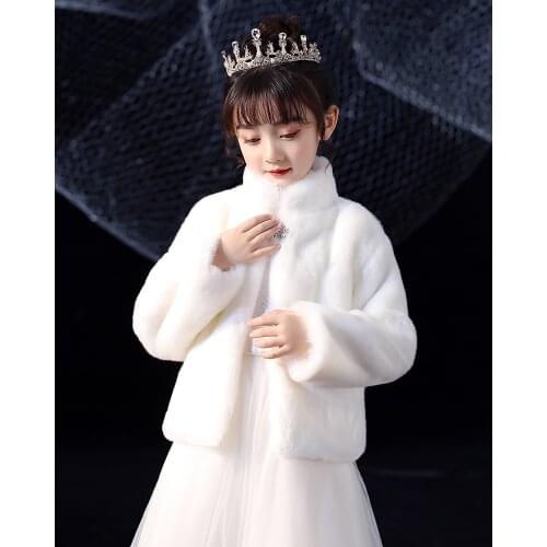 Flower Girls Long Sleeve Winter Jacket Faux Fur Wedding Bolero Girls Party Warm Cloak Cape Kids Coat Shawls