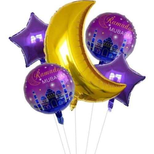 1set Gold Moon Eid Mubarak Ramadan Foil Balloons Ramadan Kareem Eid Decorations Banner Star Moon Helium Globos Party Supplies