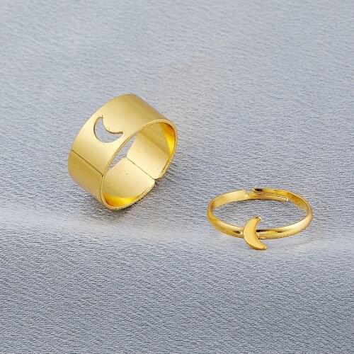 2pcs/set Trendy Gold Moon Rings For Women Men Lover Couple Rings Set Friendship Engagement Wedding Open Rings 2021 Jewelry