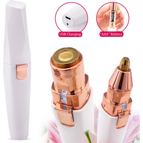 2 In 1 Electric eyebrow trimmer USB Rechargeable hair remover women shaver LED light lady Epilator Razor face Makeup Tool