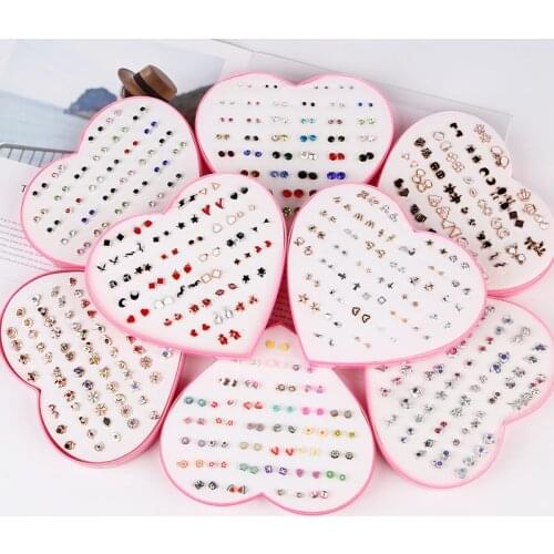 36 Pairs/lot Acrylic Crystal Stud Earrings Star Moon Earring Set For Woman Girl Wedding Christmas Gifts Jewelry