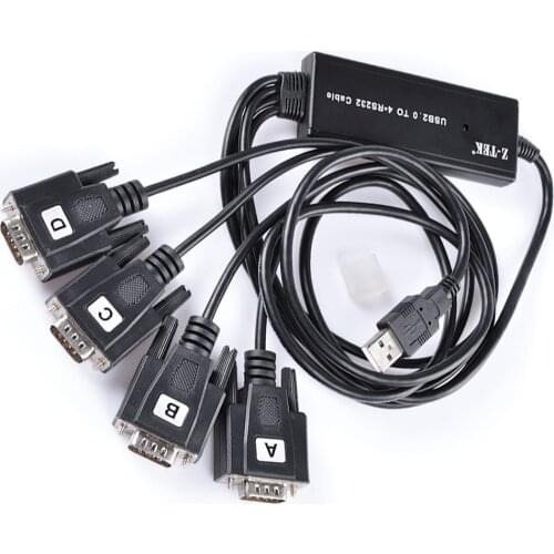 4-port USB 2.0 to 4X RS232 serial cable splitter converter ZE552A(FTDI Chipset+win 10 supported)
