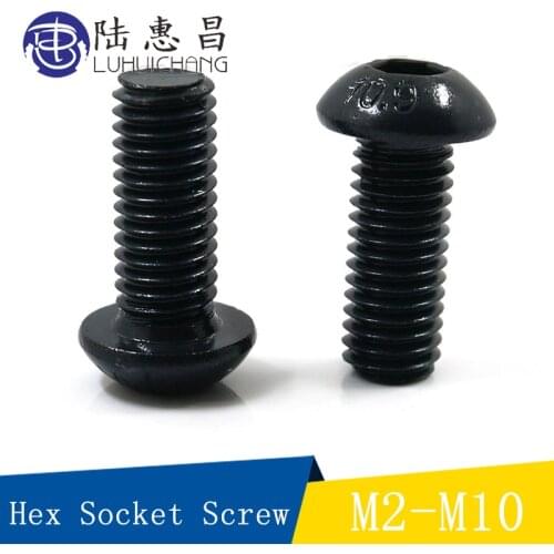 5-60pcs/lot ISO7380 Hex Screw M2 M2.5 M3 M4 M5 M6 M8 Black Button Head Hex Socket Cap Screw Hexagon Socket 10.9 Round Head Screw