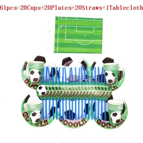 61/31Pcs Cartoon Soccer Football Theme Child boys Birthday Party Flexible Straw Paper Cup Plate tablecloth Decoration Supplies