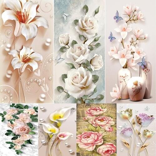 Diamond Painting Round Full Drill DIY Mosaic Embroidery Cross Stitch Vertical Version Floral Pattern 15 types Flower available