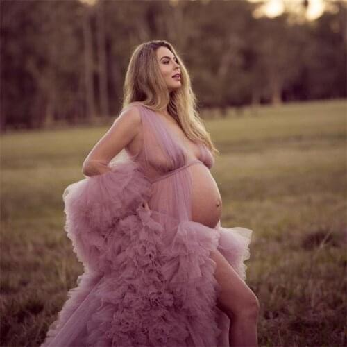 Pregnant Women Prom Dress 2021 Custom Made Tulle Maternity Robes Photoshoot Evening Gowns Fluffy Tiered Robe Party Dress