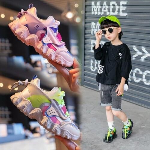Spring Autumn Fashion Girls Sneakers Colourful PU Leather Sport Shoes for Kids Boys Soft Sole Comfortable Children Running Shoes