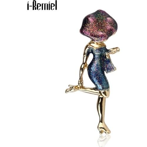Elegant Enamel Pin Purple Beauty Lady Bag Hat Brooches Women Figure Metal Casusal Brooch Coat Pins for Backpacks Gift New Year