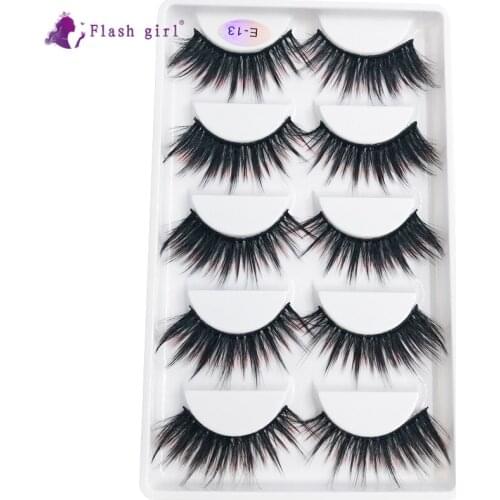 Flash Girl High Quality Coforful Mink Eyelashes E13 Natural Thick Long Eye Lashes Makeup Tools Fake Eyelashes 5 Pairs